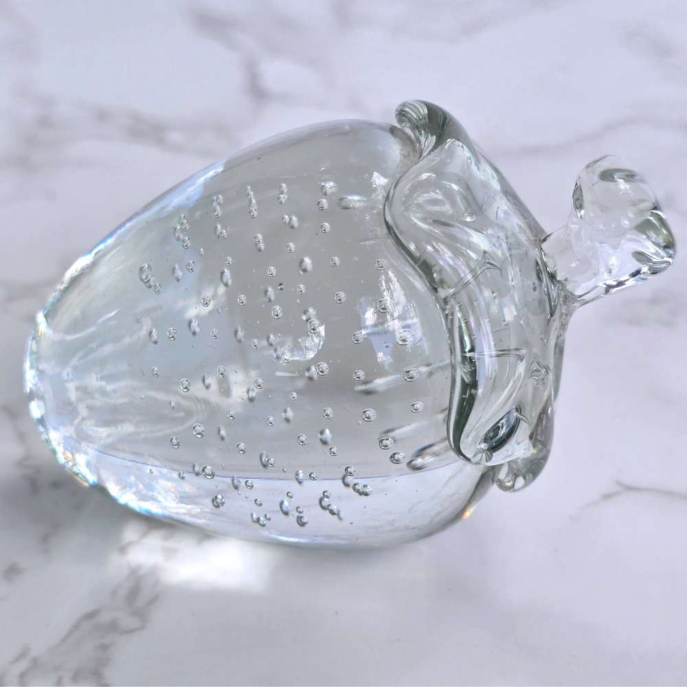 Crowning Touch Collection Clear Glass Strawberry Paperweight Controlled Bubble